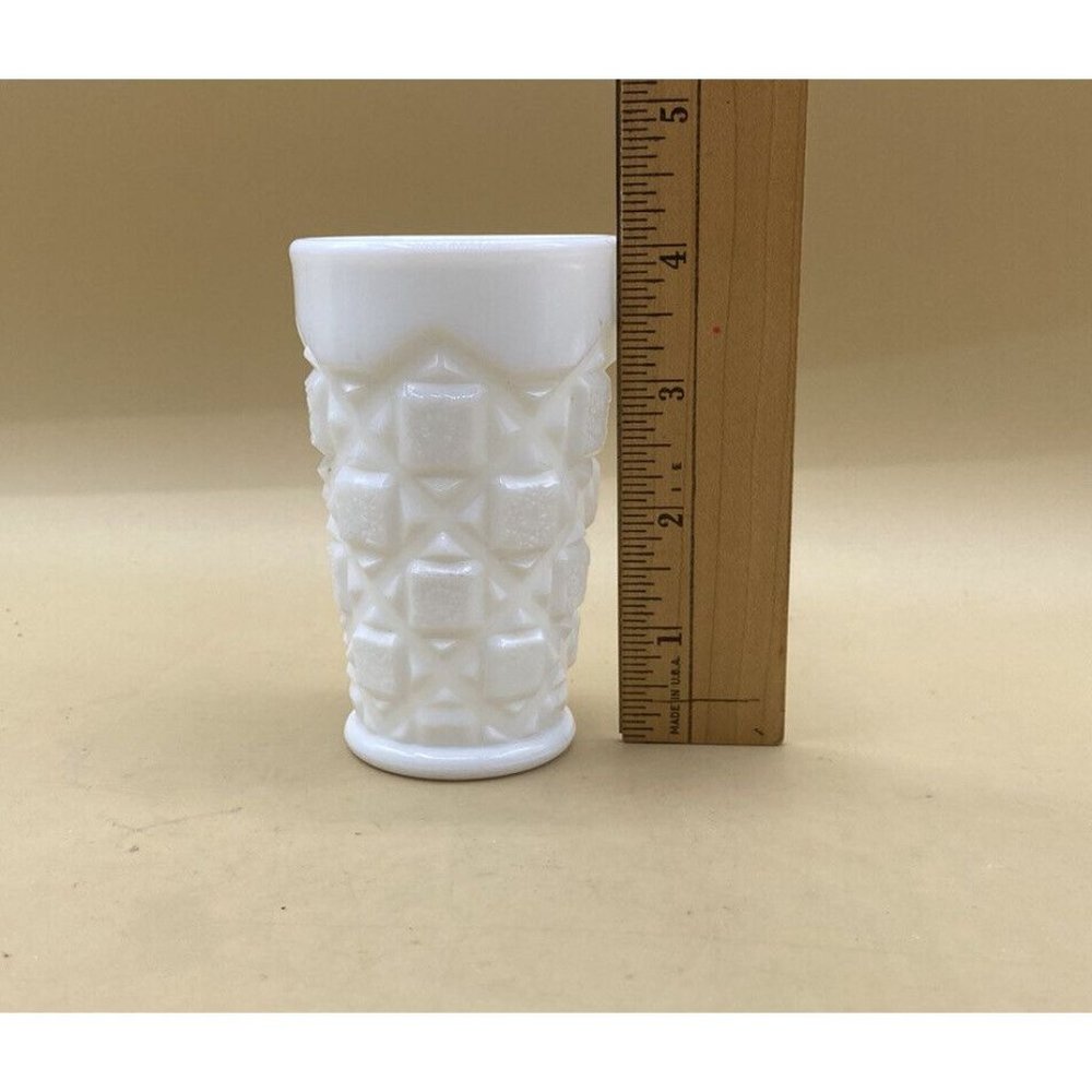 Westmoreland White Milk Glass Tumbler Old Quilt Pattern 4” - Picture 5 of 7